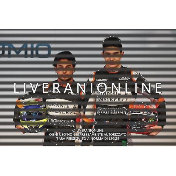 (L to R): Sergio Perez (MEX) Sahara Force India F1 with team mate Esteban Ocon (FRA) Sahara Force India F1 Team. 22.02.2017. Sahara Force India F1 VJM10 Launch, Silverstone, England. - www.xpbimages.com, EMail: requests@xpbimages.com - copy of publication required for printed pictures. Every used picture is fee-liable. © Copyright: Batchelor / XPB Images AG ALDO LIVERANI SAS ONLY ITALY