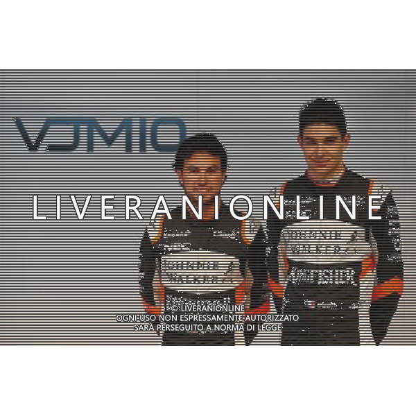 (L to R): Sergio Perez (MEX) Sahara Force India F1 with team mate Esteban Ocon (FRA) Sahara Force India F1 Team. 22.02.2017. Sahara Force India F1 VJM10 Launch, Silverstone, England. - www.xpbimages.com, EMail: requests@xpbimages.com - copy of publication required for printed pictures. Every used picture is fee-liable. © Copyright: Batchelor / XPB Images AG ALDO LIVERANI SAS ONLY ITALY