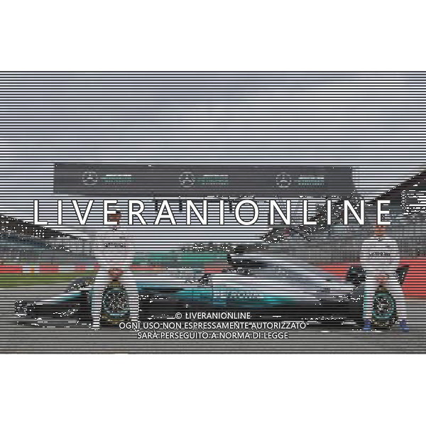 (L to R): Lewis Hamilton (GBR) Mercedes AMG F1 and Valtteri Bottas (FIN) Mercedes AMG F1 with the Mercedes AMG F1 W08. 23.02.2017. Mercedes AMG F1 W08 Launch, Silverstone, England. - www.xpbimages.com, EMail: requests@xpbimages.com - copy of publication required for printed pictures. Every used picture is fee-liable. © Copyright: Moy / XPB Images AG ALDO LIVERANI SAS