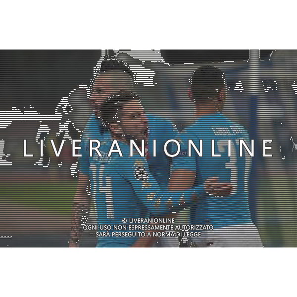 NAPOLI - REAL MADRID CHAMPIONS LEAGUE 07 MARZO 2017 NELLA FOTO ESULTANZA DOPO IL GOL DI DRIES MERTENS DEL 1-0 CON MAREK HAMSIK E GHOULAM © MOSCA/ AGENZIA ALDO LIVERANI SAS