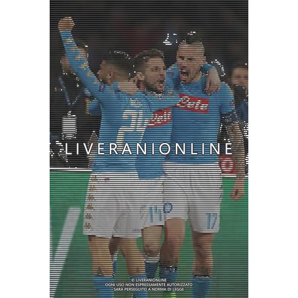 NAPOLI - REAL MADRID CHAMPIONS LEAGUE 07 MARZO 2017 NELLA FOTO ESULTANZA DOPO IL GOL DI DRIES MERTENS DEL 1-0 CON LORENZO INSIGNE E MAREK HAMSIK © MOSCA/ AGENZIA ALDO LIVERANI SAS