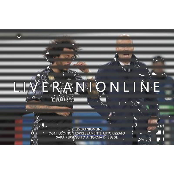 NAPOLI - REAL MADRID CHAMPIONS LEAGUE 07 MARZO 2017 NELLA FOTO ZINEDINE ZIDANE CON MARCELO © MOSCA/ AGENZIA ALDO LIVERANI SAS
