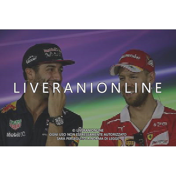(L to R): Daniel Ricciardo (AUS) Red Bull Racing with Sebastian Vettel (GER) Ferrari in the FIA Press Conference. 23.03.2017. Formula 1 World Championship, Rd 1, Australian Grand Prix, Albert Park, Melbourne, Australia, Preparation Day. AG ALDO LIVERANI SAS ONLY ITALY