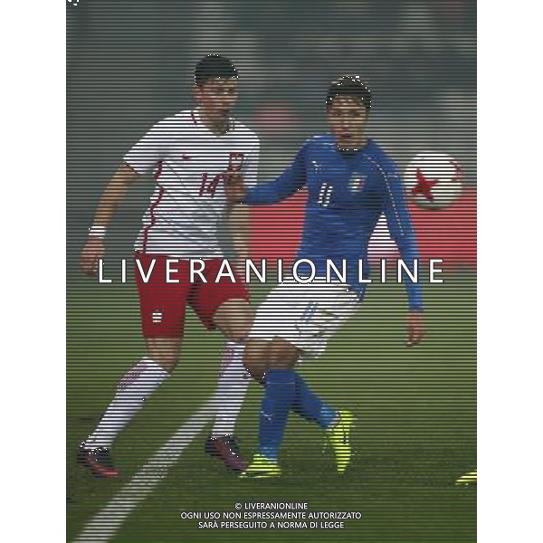 KRAKOW STADION CRACOVII 23.03.2017 MECZ TOWARZYSKI U-21 PILKA NOZNA POLSKA (BIALO-CZERWONE) - WLOCHY (niebiesko-biale) NZ Dawid Kownacki , Federico Chiesa . FOT TOMASZ WANTULA / NEWSPIX.PL KRAKOW 23.03.2017 FOOTBALL MEN\'S UNDER 21 FRIENDLY GAME POLAND - ITALY TOMASZ WANTULA / NEWSPIX.PL --- Newspix.pl / AGENZIA ALDO LIVERANI SAS - ITALY ONLY EDITORIAL USE ONLY