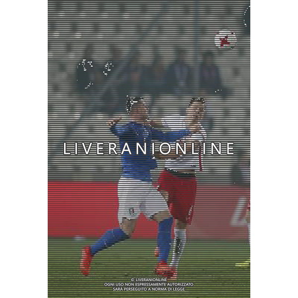 KRAKOW STADION CRACOVII 23.03.2017 MECZ TOWARZYSKI U-21 PILKA NOZNA POLSKA (BIALO-CZERWONE) - WLOCHY (niebiesko-biale) NZ Alberto Cerri , Jan Bednarek . FOT TOMASZ WANTULA / NEWSPIX.PL KRAKOW 23.03.2017 FOOTBALL MEN\'S UNDER 21 FRIENDLY GAME POLAND - ITALY TOMASZ WANTULA / NEWSPIX.PL --- Newspix.pl / AGENZIA ALDO LIVERANI SAS - ITALY ONLY EDITORIAL USE ONLY