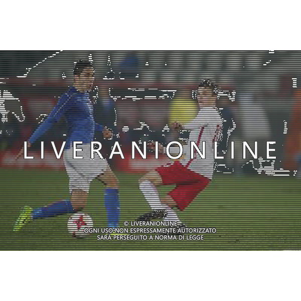 KRAKOW STADION CRACOVII 23.03.2017 MECZ TOWARZYSKI U-21 PILKA NOZNA POLSKA (BIALO-CZERWONE) - WLOCHY (niebiesko-biale) NZ Alex Ferrari , Patryk Lipski . FOT TOMASZ WANTULA / NEWSPIX.PL KRAKOW 23.03.2017 FOOTBALL MEN\'S UNDER 21 FRIENDLY GAME POLAND - ITALY TOMASZ WANTULA / NEWSPIX.PL --- Newspix.pl / AGENZIA ALDO LIVERANI SAS - ITALY ONLY EDITORIAL USE ONLY