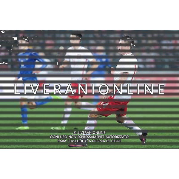 23.03.2017 KRAKOW UL. KALUZY ( POLAND ) PILKA NOZNA ( FOOTBALL ) MECZ TOWARZYSKI REPREZENTACJI NARODOWYCH U-21 ( INTERNATIONAL FRIENDLY GAME UNDER-21 ) MECZ POLSKA - WLOCHY ( POLAND - ITALY ) NZ DAWID KOWNACKI RADOSC BRAMKA GOL EMOCJE 1:1 REMIS FOTO MICHAL STANCZYK / CYFRASPORT / NEWSPIX.PL --- Newspix.pl / AGENZIA ALDO LIVERANI SAS - ITALY ONLY EDITORIAL USE ONLY