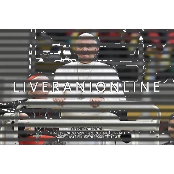 Visita Pastorale di sua Santita\' Papa Francesco a Milano Milano - 25.03.2017 Nella Foto:sua SantitaÕ Papa Francesco incontra i cresimandi allo stadio San Siro di Milano con il Cardinale Angelo Scola /Ph.Vitez-Ag. Aldo Liverani