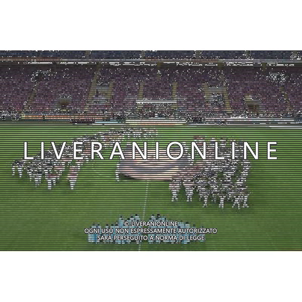 Milano ( MI ) 25/03/2017 Stadio San Siro il Papa incontra i cresimandi e cresimati Nella foto: Raffiguranti con il volto di Gesu\' - coreografia PH Lauro Montagnini / AGENZIA ALDO LIVERANI SAS Visita Pastorale di sua Santita\' Papa Francesco a Milano che incontra i cresimandi allo stadio San Siro 25.03.2017