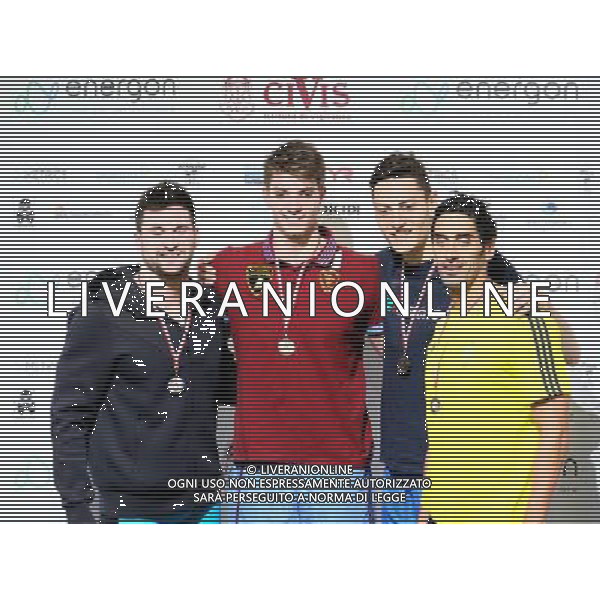 Milano ( MI ) 10/03/2017 7 Trofeo citta di Milano -100m Stile Libero Assoluti Maschili Nella foto: 2 Class. Marco Orsi, il vincitore Alessandro Miressi, 3 Class.a parimerito Ivano Vendrame e Filippo Magnini PH Lauro Montagnini