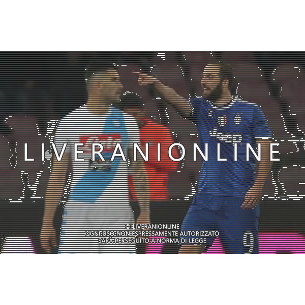 Napoli - Juventus Coppa Italia Tim Cup semifinale di ritorno 05 Aprile 2017 nella foto ESULTANZA DOPO IL GOL DI GONZALO HIGUAIN DEL 0-1 © Mosca / AGENZIA ALDO LIVERANI SAS