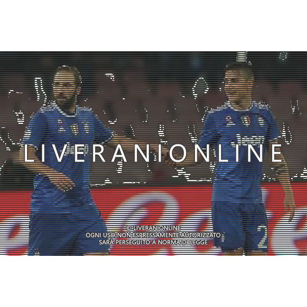Napoli - Juventus Coppa Italia Tim Cup semifinale di ritorno 05 Aprile 2017 nella foto ESULTANZA DOPO IL GOL DI GONZALO HIGUAIN DEL 0-1 CON PAULO DYBALA © Mosca / AGENZIA ALDO LIVERANI SAS