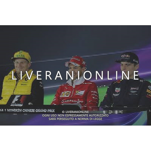 The FIA Press Conference (L to R): Nico Hulkenberg (GER) Renault Sport F1 Team; Sebastian Vettel (GER) Ferrari; Max Verstappen (NLD) Red Bull Racing. 06.04.2017. Formula 1 World Championship, Rd 2, Chinese Grand Prix, Shanghai, China, Preparation Day. ONLY ITALY AG ALDO LIVERANI SAS