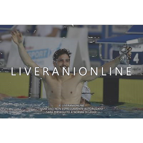 Riccione - Campionato Italiano Assoluto di Nuoto UnipolSai 06/04/2017 nella foto: ESULTANZA MATTEO RESTIVO Â©Claudio Zamagni/Agenzia Aldo Liverani 