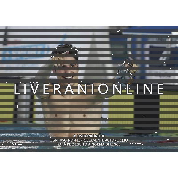 Riccione - Campionato Italiano Assoluto di Nuoto UnipolSai 06/04/2017 nella foto: ESULTANZA MATTEO RESTIVO Â©Claudio Zamagni/Agenzia Aldo Liverani 