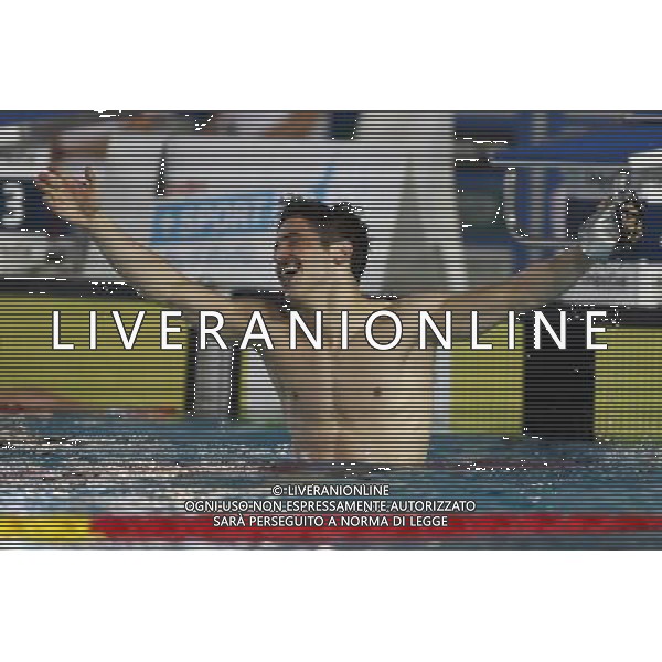 Riccione - Campionato Italiano Assoluto di Nuoto UnipolSai 06/04/2017 nella foto: ESULTANZA MATTEO RESTIVO Â©Claudio Zamagni/Agenzia Aldo Liverani 