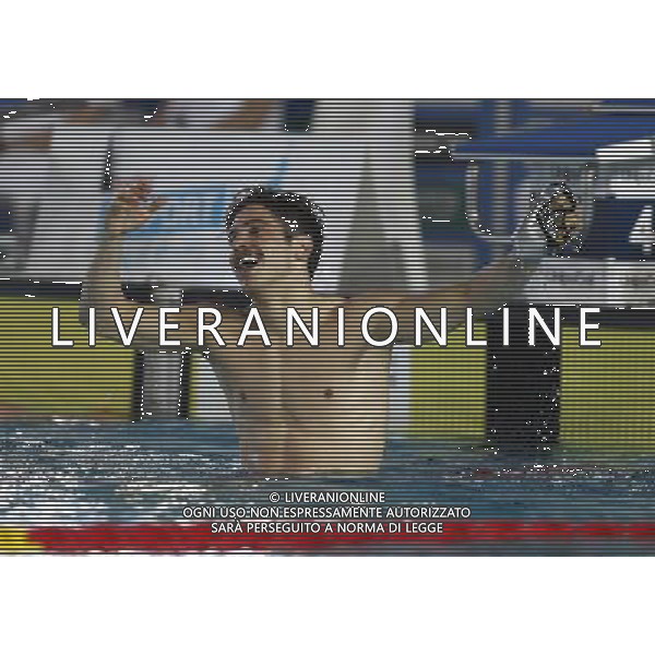 Riccione - Campionato Italiano Assoluto di Nuoto UnipolSai 06/04/2017 nella foto: ESULTANZA MATTEO RESTIVO Â©Claudio Zamagni/Agenzia Aldo Liverani 