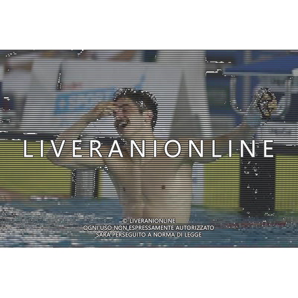 Riccione - Campionato Italiano Assoluto di Nuoto UnipolSai 06/04/2017 nella foto: ESULTANZA MATTEO RESTIVO Â©Claudio Zamagni/Agenzia Aldo Liverani 