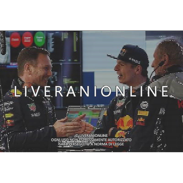 (L to R): Christian Horner (GBR) Red Bull Racing Team Principal with Max Verstappen (NLD) Red Bull Racing and Dr Helmut Marko (AUT) Red Bull Motorsport Consultant. 07.04.2017. Formula 1 World Championship, Rd 2, Chinese Grand Prix, Shanghai, China, Practice Day. / AGENZIA ALDO LIVERANI SAS - ITALY ONLY EDITORIAL USE ONLY