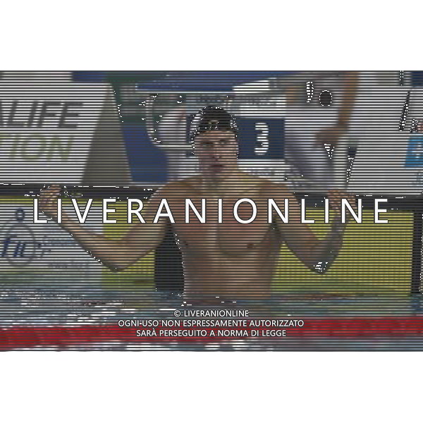 Riccione - Campionato Italiano Assoluto di Nuoto UnipolSai 08/04/2017 nella foto: esultanza Carini Giacomo ©Claudio Zamagni/Agenzia Aldo Liverani 