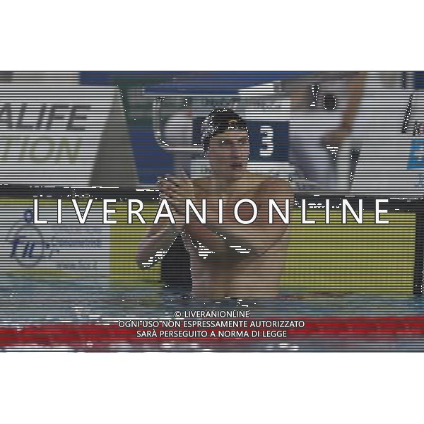 Riccione - Campionato Italiano Assoluto di Nuoto UnipolSai 08/04/2017 nella foto: esultanza Carini Giacomo ©Claudio Zamagni/Agenzia Aldo Liverani 