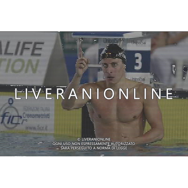 Riccione - Campionato Italiano Assoluto di Nuoto UnipolSai 08/04/2017 nella foto: esultanza Carini Giacomo ©Claudio Zamagni/Agenzia Aldo Liverani 