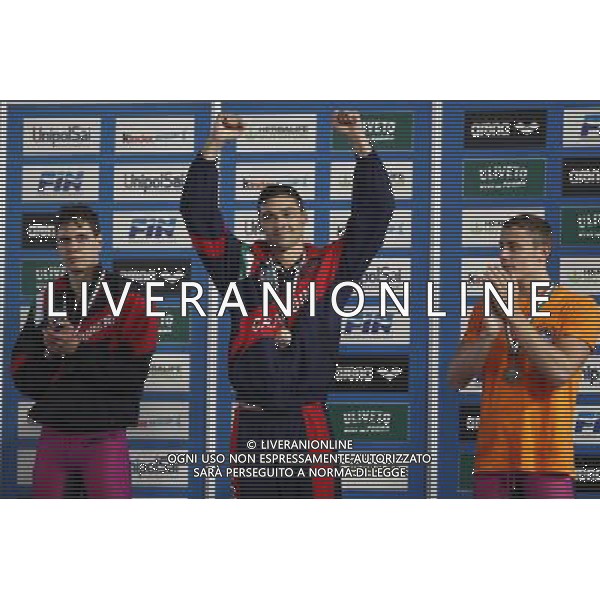 Riccione - Campionato Italiano Assoluto di Nuoto UnipolSai 08/04/2017 nella foto: PIZZINI LUCA MARTINENGHI NICOLO\' BIZZARRI FLAVIO Â©Claudio Zamagni/Agenzia Aldo Liverani 