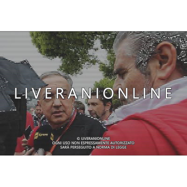 (L to R): Sergio Marchionne (ITA), Ferrari President and CEO of Fiat Chrysler Automobiles with Maurizio Arrivabene (ITA) Ferrari Team Principal. 09.04.2017. Formula 1 World Championship, Rd 2, Chinese Grand Prix, Shanghai, China, Race Day. ONLY ITALY AG ALDO LIVERANI SAS