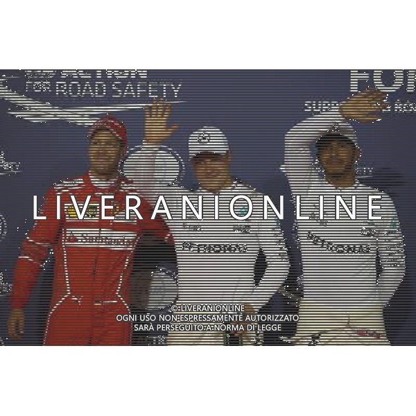 Pole for Valtteri Bottas (FIN) Mercedes AMG F1 W08, 2nd for Lewis Hamilton (GBR) Mercedes AMG F1 W08 and 3rd for Sebastian Vettel (GER) Ferrari SF70H. 15.04.2017. Formula 1 World Championship, Rd 3, Bahrain Grand Prix, Sakhir, Bahrain, Qualifying Day. ONLY ITALY AG ALDO LIVERANI SAS