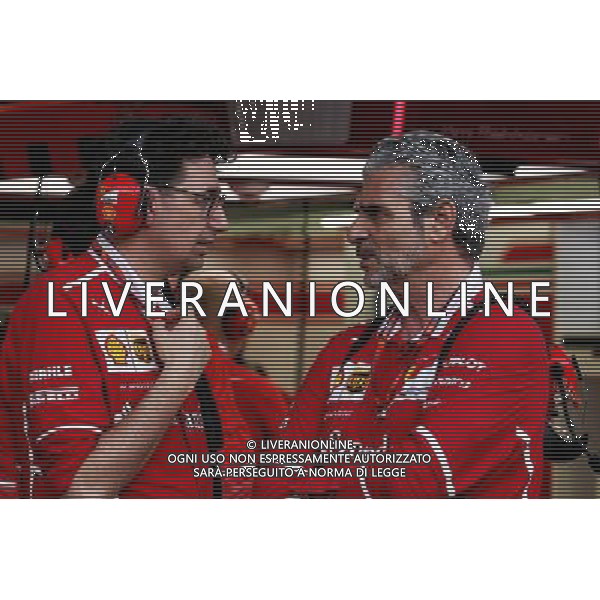 (L to R): Mattia Binotto (ITA) Ferrari Chief Technical Officer with Maurizio Arrivabene (ITA) Ferrari Team Principal. 16.04.2017. Formula 1 World Championship, Rd 3, Bahrain Grand Prix, Sakhir, Bahrain, Race Day. ONLY ITALY AG ALDO LIVERANI SAS