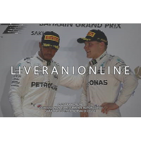2nd place Lewis Hamilton (GBR) Mercedes AMG F1 W08 and 3rd place Valtteri Bottas (FIN) Mercedes AMG F1. 16.04.2017. Formula 1 World Championship, Rd 3, Bahrain Grand Prix, Sakhir, Bahrain, Race Day. ONLY ITALY AG ALDO LIVERANI SAS