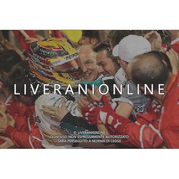 Lewis Hamilton (GBR) Mercedes AMG F1 celebrates his second position in parc ferme. 16.04.2017. Formula 1 World Championship, Rd 3, Bahrain Grand Prix, Sakhir, Bahrain, Race Day. ONLY ITALY AG ALDO LIVERANI SAS