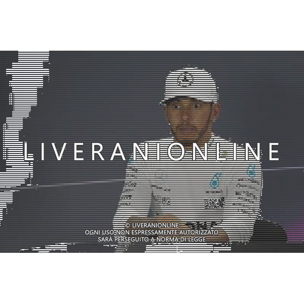 Lewis Hamilton (GBR) Mercedes AMG F1 in the FIA Press Conference. 16.04.2017. Formula 1 World Championship, Rd 3, Bahrain Grand Prix, Sakhir, Bahrain, Race Day. ONLY ITALY AG ALDO LIVERANI SAS