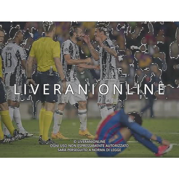 UEFA Champions League 2016/2017 Quarti di Finale Ritorno Barcellona (Spagna) - 19.04.2017 Barcellona-Juventus Nella Foto: esultanza di mario Mandzukic e giorgio Chiellini che festeggiano a fine gara /Ag. Aldo Liverani