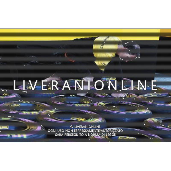 Renault Sport F1 Team mechanic with Pirelli tyres. 27.04.2017. Formula 1 World Championship, Rd 4, Russian Grand Prix, Sochi Autodrom, Sochi, Russia, Preparation Day. - www.xpbimages.com, EMail: requests@xpbimages.com - copy of publication required for printed pictures. Every used picture is fee-liable. Â© Copyright: Moy / XPB Images/ONLY ITALY/EDITORIAL USE ONLY/Ag. Aldo Liverani s.a.s.
