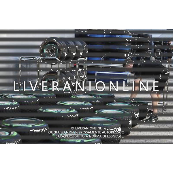 Mercedes AMG F1 mechanic with Pirelli tyres. 27.04.2017. Formula 1 World Championship, Rd 4, Russian Grand Prix, Sochi Autodrom, Sochi, Russia, Preparation Day. - www.xpbimages.com, EMail: requests@xpbimages.com - copy of publication required for printed pictures. Every used picture is fee-liable. Â© Copyright: Moy / XPB Images/ONLY ITALY/EDITORIAL USE ONLY/Ag. Aldo Liverani s.a.s.