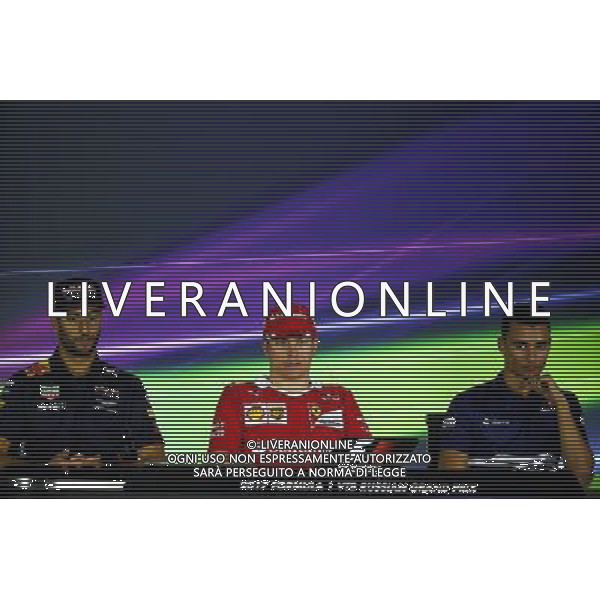 (L to R): Daniel Ricciardo (AUS) Red Bull Racing; Kimi Raikkonen (FIN) Ferrari; and Pascal Wehrlein (GER) Sauber F1 Team, in the FIA Press Conference. 27.04.2017. Formula 1 World Championship, Rd 4, Russian Grand Prix, Sochi Autodrom, Sochi, Russia, Preparation Day. - www.xpbimages.com, EMail: requests@xpbimages.com - copy of publication required for printed pictures. Every used picture is fee-liable. Â© Copyright: Batchelor / XPB Images/ONLY ITALY/EDITORIAL USE ONLY/Ag. Aldo Liverani s.a.s.