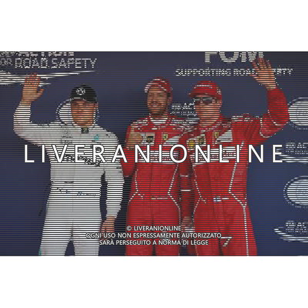 Qualifying top three in parc ferme (L to R): Valtteri Bottas (FIN) Mercedes AMG F1, third; Sebastian Vettel (GER) Ferrari, pole position; Kimi Raikkonen (FIN) Ferrari, second. 29.04.2017. Formula 1 World Championship, Rd 4, Russian Grand Prix, Sochi Autodrom, Sochi, Russia, Qualifying Day. - Prove ufficiali qualifiche / AGENZIA ALDO LIVERANI SAS - ITALY ONLY EDITORIAL USE ONLY 