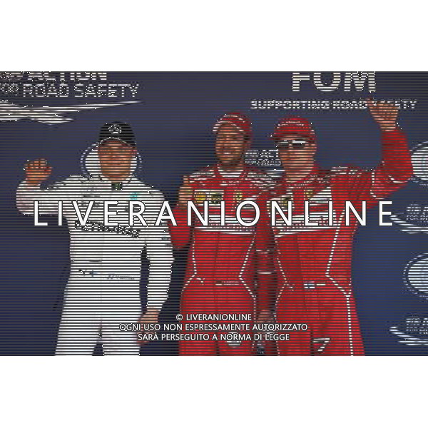 Qualifying top three in parc ferme (L to R): Valtteri Bottas (FIN) Mercedes AMG F1, third; Sebastian Vettel (GER) Ferrari, pole position; Kimi Raikkonen (FIN) Ferrari, second. 29.04.2017. Formula 1 World Championship, Rd 4, Russian Grand Prix, Sochi Autodrom, Sochi, Russia, Qualifying Day. - Prove ufficiali qualifiche / AGENZIA ALDO LIVERANI SAS - ITALY ONLY EDITORIAL USE ONLY 