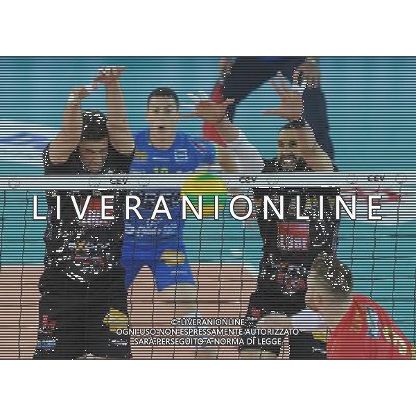 DHL 2017 CEV Volleyball Champions League Final Four Semifinale 2 Roma - 29.04.2017 Cucine Lube Civitanova-Sir Sicoma Colussi Perugia Nella Foto:muro di Caldellaro Davide e Juantorena Osmany /Ph.Vitez-Ag. Aldo Liverani