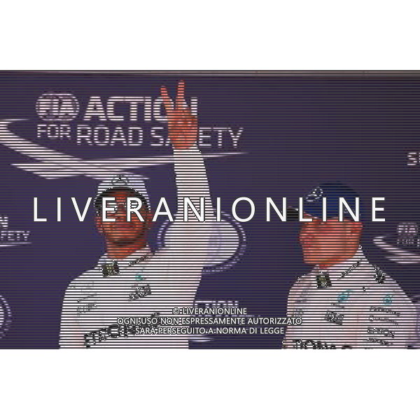 (L to R): Lewis Hamilton (GBR) Mercedes AMG F1 celebrates his pole position in parc ferme with team mate Valtteri Bottas (FIN) Mercedes AMG F1. 13.05.2017. Formula 1 World Championship, Rd 5, Spanish Grand Prix, Barcelona, Spain, Qualifying Day. / AGENZIA ALDO LIVERANI SAS / ITALY ONLY EDITORIAL USE ONLY