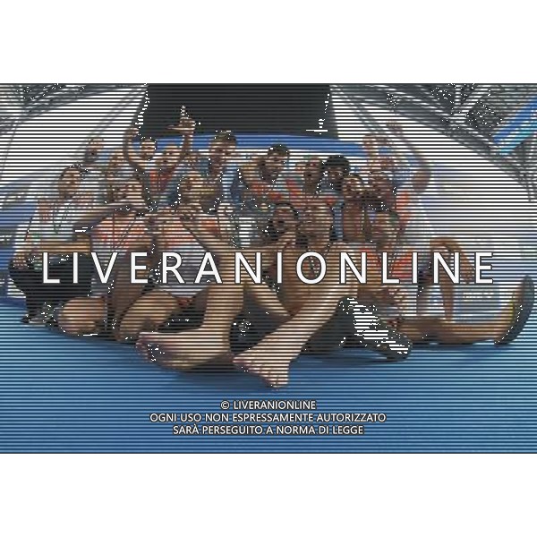 Final Six Scudetto Pallanuoto A1 Maschile Finale Torino - 20.05.2017 Finale Pro Recco - AN Brescia Nella Foto:La pro recco festeggia con la coppa /Ph.Vitez-Ag. Aldo Liverani
