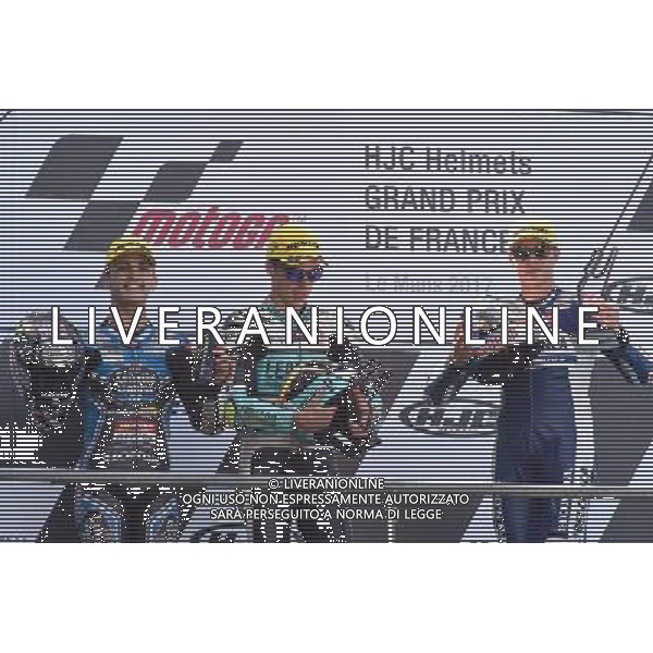 21.05.2017. Circuito delle 24 ore di le Mans. Le Mans, Francia.Dalla Sinistra:Aron Canet, Joan Mir, Fabio Di Giannantonio. ©PIAZZOLLA /AGENZIA ALDO LIVERANI SAS Moto 3 Motomondiale Circuito delle 24 ore di Le Mans Francia Gara 21/05/2017