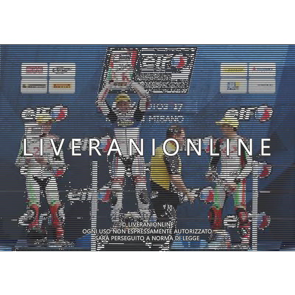 Misano - Campionato Italiano Velocitˆ Gara 2 21/05/2017 nella foto: podio moto3 Raffaele Fusco Alex Fabbri e Carraro ©Claudio Zamagni/Agenzia Aldo Liverani