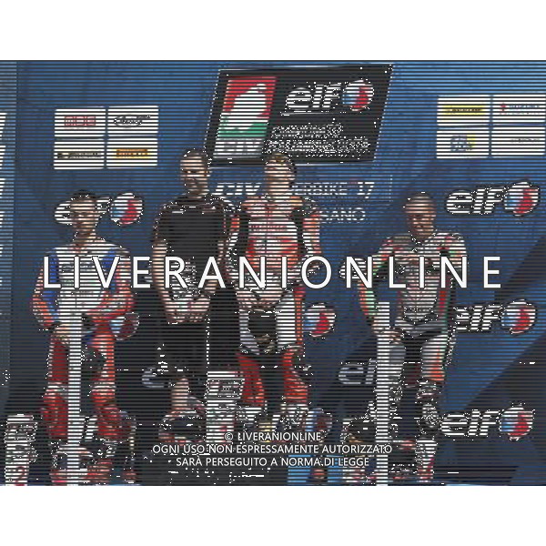 Misano - Campionato Italiano Velocitˆ Gara 2 21/05/2017 nella foto: Sul Podio Michele Pirro Lorenzo Zanetti e Matteo Baiocco ©Claudio Zamagni/Agenzia Aldo Liverani