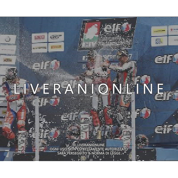 Misano - Campionato Italiano Velocitˆ Gara 2 21/05/2017 nella foto: Sul Podio Michele Pirro Lorenzo Zanetti e Matteo Baiocco ©Claudio Zamagni/Agenzia Aldo Liverani