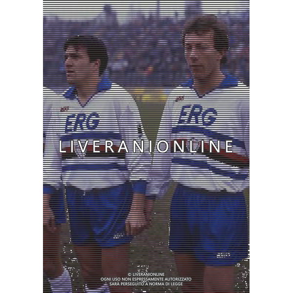 RETROSPETTIVA FAUSTO PARI CALCIATORE NELLA FOTO FAUSTO PARI CON LA MAGLIA DELLA SAMPDORIA CON MORENO MANNINI AG ALDO LIVERANI SAS