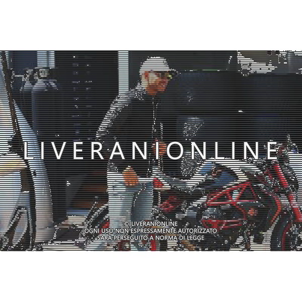 Lewis Hamilton (GBR) Mercedes AMG F1 with his MV Agusta Custom Dragster RR LH44 Superbike. 24.05.2017. Formula 1 World Championship, Rd 6, Monaco Grand Prix, Monte Carlo, Monaco, Preparation Day. AG ALDO LIVERANI SAS ONLY ITALY