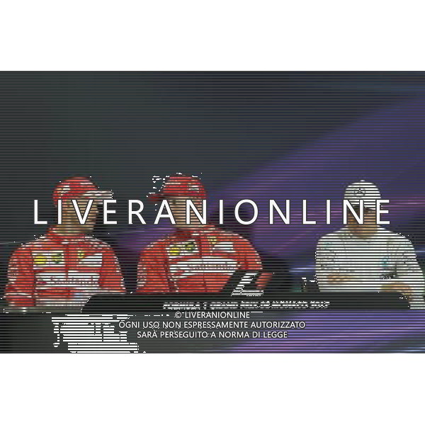 The FIA Press Conference (L to R): Sebastian Vettel (GER) Ferrari; Kimi Raikkonen (FIN) Ferrari; Valtteri Bottas (FIN) Mercedes AMG F1. 27.05.2017. Formula 1 World Championship, Rd 6, Monaco Grand Prix, Monte Carlo, Monaco, Qualifying Day. AG ALDO LIVERANI SAS ONLY ITALY