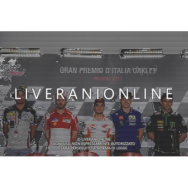 01.06.2017. Autodromo Internazionale del Mugello. Scarperia, Italia.Franco Morbidelli, Andrea Dovizioso, Dani Pedrosa, Maveric Vinales Johann Zarco durante la conferenza stampa. FOTO G.PIAZZOLLA-AG ALDO LIVERANI SAS